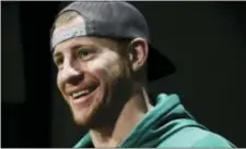  ?? MATT ROURKE — THE ASSOCIATED PRESS ?? Eagles quarterbac­k Carson Wentz is the media Wednesday. all smiles in front of