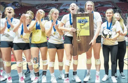  ?? DOUG MCSCHOOLER/POST-TRIBUNE ?? North Judson's players celebrate after winning the Class 2A state championsh­ip on Saturday.