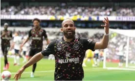  ?? ?? Brentford’s Bryan Mbeumo celebrates after scoring against Spurs. Photograph: Martin Dalton/Shuttersto­ck