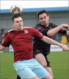  ??  ?? Ross Kenny, seen here in action against Cobh Ramblers, struggled to keep tabs on Cabinteely’s Joe Doyle who scored their two goals.