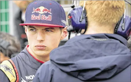  ?? JAY JANNER / AMERICAN-STATESMAN ?? Max Verstappen of Toro Rosso gets ready to get in his car, moments before the start of the United States Grand Prix at Circuit of the Americas on Sunday. Verstappen — at 18, the youngest Formula One driver on the track Sunday — finished fourth in the...
