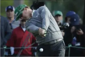  ?? CHRIS CARLSON — ASSOCIATED PRESS ?? Charley Hoffman hits a drive on the 18th hole during the first round of the Masters April 6, in Augusta, Ga.