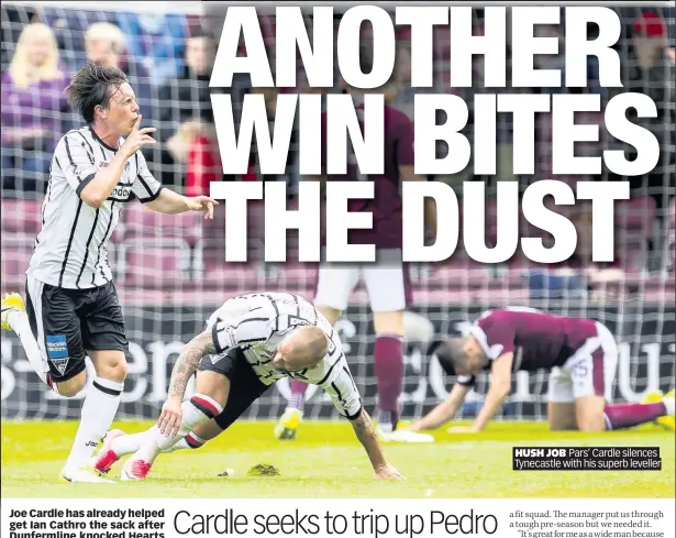  ??  ?? HUSH JOB Pars’ Cardle silences Tynecastle with his superb leveller