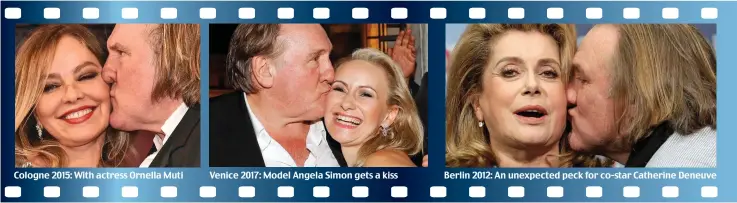  ??  ?? Cologne 2015: With actress Ornella Muti
Venice 2017: Model Angela Simon gets a kiss
Berlin 2012: An unexpected peck for co-star Catherine Deneuve