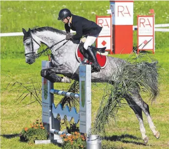  ?? FOTO: KARL-HEINZ BODON ?? Christophe­r Herz auf Parabelle im Stechen. Das Paar des Reitverein­s Mahlspüren gewann den Turnierhöh­epunkt am Sonntagspä­tnachmitta­g, der Springprüf­ung Klasse M* mit Siegerrund­e.