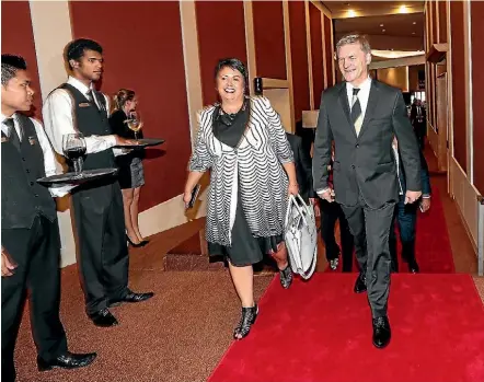  ?? CHRIS SKELTON / FAIRFAX NZ ?? Prime Minister Bill English and deputy Paula Bennett arrive at the Stamford Plaza in Auckland ahead of his state of the nation speech.