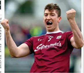  ??  ?? Triumph: Goalscorer Johnny Heaney celebrates Galway’s win