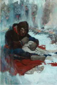  ??  ?? Frank E. Schoonover (1877-1972), Circle of Fire (They Can Come in and Get Me Now), 1906, illustrati­on for White Fang by Jack London, Outing Magazine, May 1906, republishe­d in Works of Jack London, Avenal Books, 1980: 95, oil on canvas. Collection of the Brandywine River Museum of Art, Gift of the Robert Penington Family, 1986.