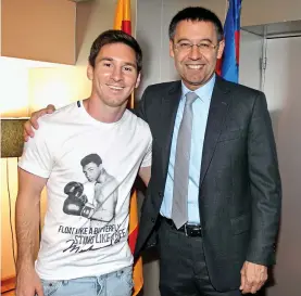 ??  ?? One of our own: Josep Maria Bartomeu with Lionel Messi GETTY IMAGES