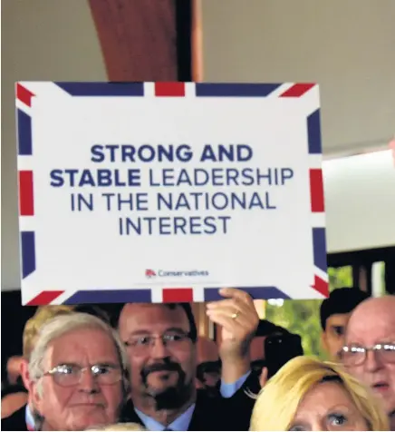  ??  ?? > Theresa May speaks at Brackla Community Centre, Bridgend, during her visit to Wales yesterday. Her campaign will have been lifted by an opinion poll which puts the Tories on course for their best election result in Wales in living memory