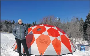  ?? JUANITA MERCER/THE TELEGRAM ?? Rene Ritter stands outside a tent perched on a hill in Pippy Park. From here, he offers first aid training with a focus on wilderness survival, so people can be safe outdoors this winter.