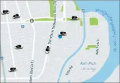  ??  ?? A screenshot of Uber’s app showing rides for hire in Phnom Penh.