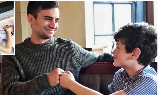  ??  ?? Thanks, partner: A grateful Rupert Cross, now ten, meets his blood marrow donor Billy Higgins after making a full recovery