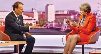  ??  ?? Batted away: Andrew Marr questions Theresa May on the BBC yesterday