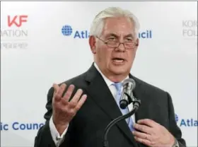  ?? SUSAN WALSH — THE ASSOCIATED PRESS ?? Secretary of State Rex Tillerson speaks at the 2017 Atlantic Council-Korea Foundation Forum in Washington, Tuesday.