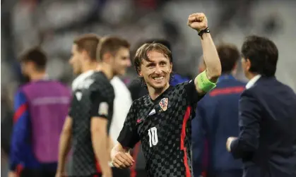  ?? A delighted Luka Modric at the final whistle. Photograph: James Williamson/AMA/Getty Images ??