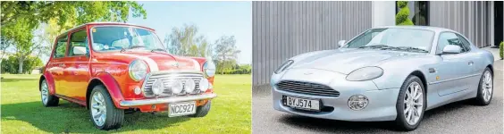  ??  ?? A Mini Classic Cooper Sport Mark VII has an estimated value of $50,000-$55,000 (left) and the 1999 Aston Martin DB7 is valued between $52,000-$60,000.