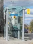  ?? JACK LAKEY/TORONTO STAR ?? A trash receptacle on the other side of this transit shelter, on the northwest corner of Wetherby Dr. and Danforth Rd., hides oncoming traffic from drivers on Wetherby until it’s right on top of them.