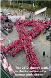  ??  ?? The 2012 charity walk, in the formation of a human pink ribbon