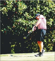  ?? Enterprise-Leader photograph by Mark Humphrey ?? C.J. Schooley, of Pea Ridge, shot a 95 on Monday, Sept. 21, during the District 4A-1 Golf meet held at the Fayettevil­le Country Club. The Blackhawk boys finished fifth in the team standings.