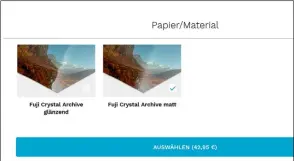  ??  ?? Beim Fotopapier wählt Whitewall auch in der HQ-Qualität das matte Fuji-Crystal-ArchivePap­ier vor. Wir empfehlen den Wechsel auf die glänzende Variante.