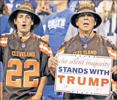  ??  ?? Political football: Browns fans show where they stand on the anthem.