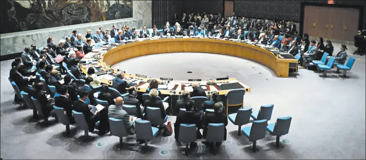  ?? EDUARDO MUNOZ ALVAREZ/GETTY ?? Members of the Security Council gather Sept. 19, 2014, at U.N. headquarte­rs in New York City. The world body, which started in 1945 from the ruins of World War II, is about to turn 75.