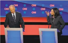  ?? Erin Schaff / New York Times ?? Sen. Kamala Harris went after former Vice President Joe Biden on his past political positions and he reciprocat­ed in kind.