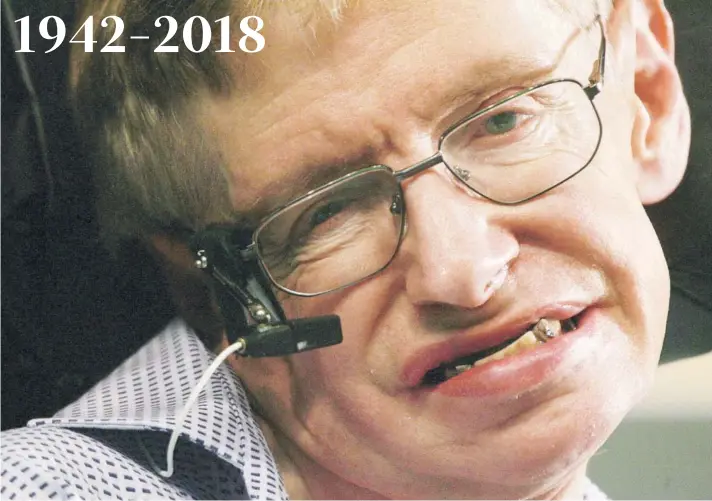  ??  ?? ► Stephen Hawking sufría de esclerosis lateral amiotrófic­a, enfermedad que le fue diagnostic­ada a los 21 años de edad.