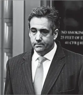  ?? EDUARDO MUNOZ ALVAREZ/GETTY ?? Michael Cohen exits federal court after his sentencing hearing Wednesday in New York.