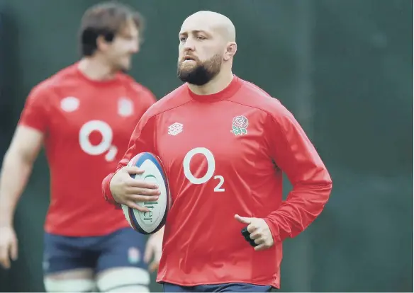  ??  ?? England’s Tom Dunn during a training session at The Lensbury Hotel, Teddington.