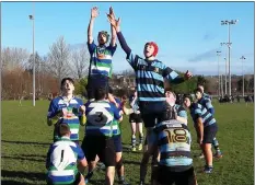  ??  ?? Line-out action during the Under-17 game in Navan.