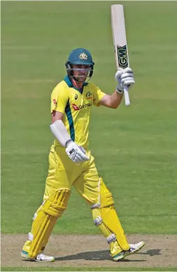  ?? — Twitter ?? Australia XI’s Travis Head celebrates his century against Middlesex in a one- day tour match at Lord’s on Saturday.