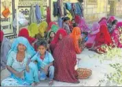  ?? HT PHOTO ?? Women from displaced Muslim families at the temporary shelter arranged by the district administra­tion in Jaisalmer.