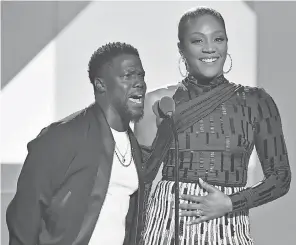  ??  ?? Kevin Hart and Tiffany Haddish threw a few shots during the MTV Video Music Awards at Radio City Music Hall on Monday night. WIREIMAGE