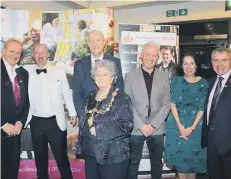  ??  ?? Mike Padgham, left, with borough mayor Cllr Hazel Lynskey and VIPs at the celebratio­n of social care at the Spa last Thursday.