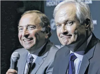  ?? CRAIG ROBERTSON/TORONTO SUN ?? Don Fehr, front, head of the NHL Players Associatio­n, and NHL commission­er Gary Bettman have been speaking by phone almost daily during the coronaviru­s pandemic.