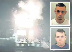  ??  ?? A CCTV image of the fire on Cumberland Avenue started as part of an insurance scam by Samuel Todd (top) and Ryan Ibbitson