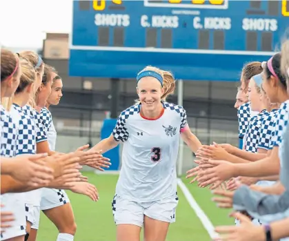  ??  ?? Emily Garnier (3) gets ready for a Colorado School of Mines soccer game in 2017. Garnier went on to become a profession­al player in Italy.