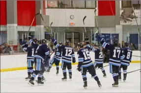  ?? BARRY BOOHER — FOR THE NEWS-HERALD ?? Ice Breakers players salute the crowd after their game Nov. 9, 2019.