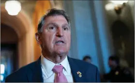  ?? J. SCOTT APPLEWHITE - THE ASSOCIATED PRESS ?? Sen. Joe Manchin, D-W.Va., outside the chamber at the Capitol on June 13. Manchin announced he won’t seek reelection in 2024, giving Republican­s a prime opportunit­y to pick up a seat in the heavily GOP state.