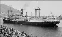  ?? Pictures: Brian Ingpen-George Young Collection ?? RETURNING: Royal Interocean Line’s Tjibadak arrives in Cape Town in the 1950s. A crowd waits to meet pilgrims travelling on the ship returning from Mecca.