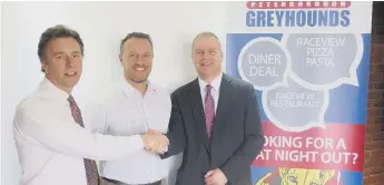  ??  ?? New deal, from left, stadium directors Richard and Rob Perkins with Ken Craig of Rawlinsons.