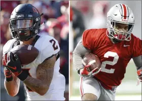  ?? STF ?? FILE - From left are file photos showing Oklahoma State wide receiver Tylan Wallace in 2018, Ohio State running back JK Dobbins in 2019 and Utah State quarterbac­k Jordan Love in 2018. The three could be considered among darkhorse contenders for the Heisman.