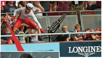  ?? ?? Collision course: Children are among the spectators hit by Walls and his bike