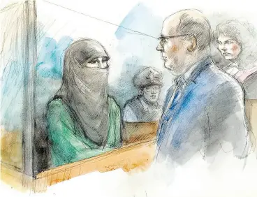  ?? SKETCH BY PAM DAVIES ?? Rehab Dughmosh, a 32-year- old Syrian-born national facing 13 charges, declared in Ontario court Wednesday that she is “still a supporter of the Islamic State.”