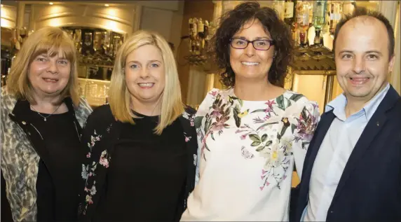  ??  ?? Bernie Murray from New Ross, Geraldine Purcell from Gusserane, Fiona Norris from Yoletown and Eamon Kent from Coole at the Gusserane Ladies’ Football Club fashion show.