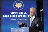  ?? MATT SLOCUM - THE ASSOCIATED PRESS ?? President-elect Joe Biden speaks about the COVID-19 pandemic during an event at The Queen theater, Thursday, Jan. 14, 2021, in Wilmington, Del.