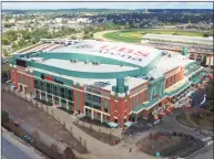  ?? Bruce Bennett / Getty Images ?? An aerial view of the UBS Arena as constructi­on continues on Oct. 7 in Elmont, N.Y. The arena will be the new home for the New York Islanders and is slated to open in November.