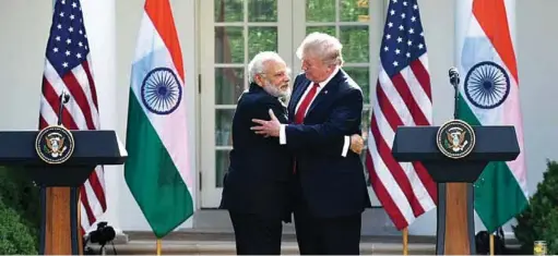  ??  ?? Prime Minister Narendra Modi greets President Donald Trump during the Joint Press Statement at the White House in Washington DC, USA, on June 26, 2017